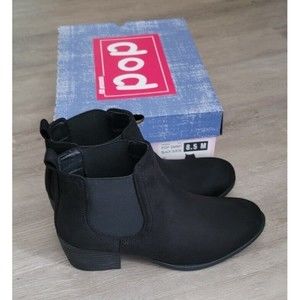 POP WOMEN'S EMMY BLOCK HEEL CASUAL BOOTIES,BLACK SUEDE,US SIZE 8.5 MEDIUM